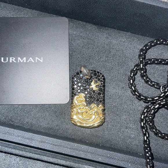 DAVID YURMAN GOLD & BLACK DIMOND DOG TAG - Picture 2 of 8